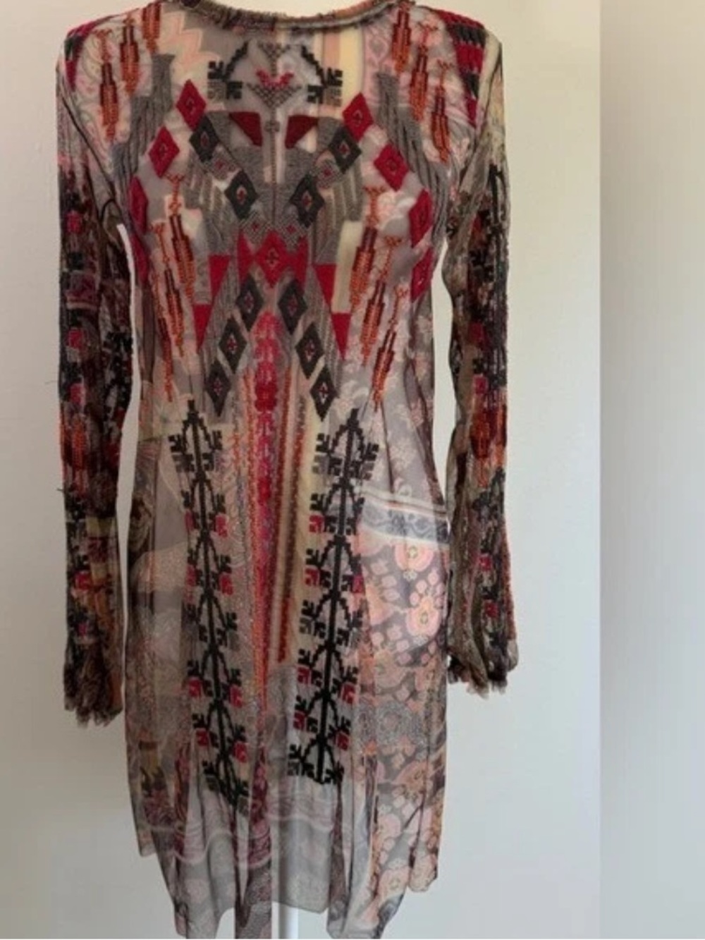 Johnny Was Byia heavily embroidery front, back, sleeves open knit mesh boho